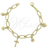 Pulsera de Dije 5.020.007 Oro Laminado, Diseño de Cereza, Diamantado, Tono Dorado (06 MM Thickness, 7 Inches Length)