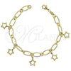 Pulsera de Dije 5.021.003 Oro Laminado, Diseño de Estrella, Pulido, Tono Dorado (08 MM Thickness, 8 Inches Length)