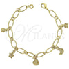 Pulsera de Dije 5.025.002 Oro Laminado, Diseño de Corona, Diamantado, Tono Dorado (08 MM Thickness, 7 Inches Length)