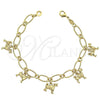 Pulsera de Dije 5.019.002 Oro Laminado, Diseño de Perro, Diamantado, Tono Dorado (08 MM Thickness, 8 Inches Length)