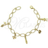 Pulsera de Dije 03.63.0337 Oro Laminado, Diseño de Zapato y Osito, Pulido, Tono Dorado (08 MM Thickness, 8 Inches Length)