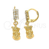 Arete Colgante 5.123.020 Oro Laminado, Diseño de Osito, con Blanca Zirconia Cubica, Diamantado, Tono Dorado