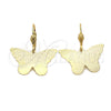 Arete Colgante 5.096.009 Oro Laminado, Diseño de Mariposa, Diamantado, Tono Dorado
