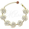 Pulsera de Dije 5.017.009 Oro Laminado, Diseño de Flor, con Granate Cristal, Diamantado, Tono Dorado (12 MM Thickness, 7 Inches Length)