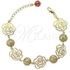 Pulsera Elegante 5.017.006 Oro Laminado, Diseño de Flor, con Rojo Naranja Zirconia Cubica, Pulido, Tono Dorado (10 MM Thickness, 8 Inches Length)