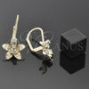 Arete Gancho Frances 02.21.0219 Oro Laminado, Diseño de Flor, con Blanca Zirconia Cubica, Pulido, Tono Dorado