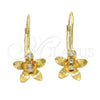 Arete Gancho Frances 02.21.0219 Oro Laminado, Diseño de Flor, con Blanca Zirconia Cubica, Pulido, Tono Dorado