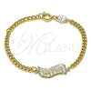 Pulsera con Placa 5.228.017.05 Oro Laminado, Diseño de Cubana y Llave Griega, Diamantado, Tono Dorado (0.80 Gauge, 03 MM Thickness, 5 Inches Length)