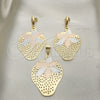 Juego de Arete y Dije de Adulto 5.050.006 Oro Laminado, Diseño de Fresa, Pulido, Tres Tonos