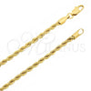 Pulsera Básica 5.222.035.08 Oro Laminado, Diseño de Rope, Pulido, Tono Dorado (Grosor 03 MM, 8 Pulgadas de Largo)