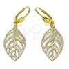Arete Colgante 5.108.007 Oro Laminado, Diseño de Oja, Diamantado, Tono Dorado