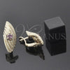Arete Gancho Frances 5.127.039 Oro Laminado, Diseño de Torcido, con Rosa Zirconia Cubica, Diamantado, Tono Dorado
