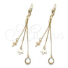 Arete Largo 5.065.008 Oro Laminado, Diseño de Pajaro y Cruz, con Blanca Cristal, Pulido, Tono Dorado