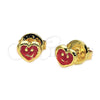 Arete Dormilona 5.126.094 *PROMO* Oro Laminado, Diseño de Corazón y Carita Feliz, Esmaltado Rojo, Tono Dorado