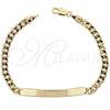 Pulsera con Placa 5.227.011 Oro Laminado, Diseño de Cubana, Pulido, Tono Dorado (0.35 Gauge, 8 Inches Length)