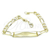 Pulsera con Placa 5.226.008.08 Oro Laminado, Diseño de Figaro, Pulido, Tono Dorado (160 Gauge, 06 MM Thickness, 8 Inches Length)