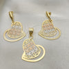 Juego de Arete y Dije de Adulto 5.042.006 Oro Laminado, Diseño de Corazón, Pulido, Tres Tonos