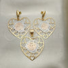 Juego de Arete y Dije de Adulto 5.042.005 Oro Laminado, Diseño de Corazón, Pulido, Tres Tonos