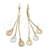 Arete Largo 5.077.004 Oro Laminado, Diseño de Gota, Mate, Tres Tonos
