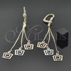 Arete Largo 5.098.008 Oro Laminado, Diseño de Llave Griega, Diamantado, Tres Tonos