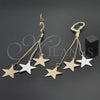 Arete Largo 5.106.001 Oro Laminado, Diseño de Estrella, Mate, Tres Tonos