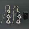 Arete Largo 5.118.006 Oro Laminado, Diseño de Llave Griega, Diamantado, Tres Tonos