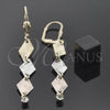 Arete Largo 5.083.002 Oro Laminado, con Blanca Zirconia Cubica, Diamantado, Tres Tonos