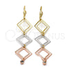 Arete Largo 5.089.009 Oro Laminado, con Blanca Zirconia Cubica, Diamantado, Tres Tonos