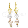 Arete Largo 5.101.001 Oro Laminado, Diseño de Mariposa, con Blanca Zirconia Cubica, Diamantado, Tres Tonos