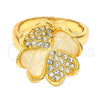 Anillo Elegante 5.174.022.08 Oro Laminado, Diseño de Flor y Corazón, con Champan Opal and Blanca Cristal, Pulido, Tono Dorado (Size 8)