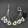 Arete Largo 5.074.004 Oro Laminado, Diseño de Gota, Pulido, Tres Tonos