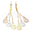 Arete Largo 5.074.004 Oro Laminado, Diseño de Gota, Pulido, Tres Tonos