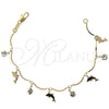 Pulsera Elegante 5.031.004.07 Oro Laminado, Diseño de Delfín, con Blanca Zirconia Cubica, Pulido, Tono Dorado (03 MM Thickness, 7 Inches Length)