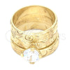 Anillo Elegante 01.91.0045.05 Oro Laminado, Diseño de Doble, con Blanca Zirconia Cubica, Pulido, Tono Dorado (Size 5)