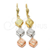Arete Largo 5.095.017 Oro Laminado, Diseño de Flor, Diamantado, Tres Tonos