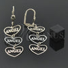 Arete Largo 5.113.017 Oro Laminado, Diseño de Corazón y Angel, Pulido, Tres Tonos