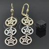 Arete Largo 5.115.013 Oro Laminado, Diseño de Estrella, Diamantado, Tres Tonos