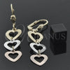 Arete Largo 5.068.013 Oro Laminado, Diseño de Corazón, Diamantado, Tres Tonos