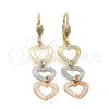 Arete Largo 5.068.013 Oro Laminado, Diseño de Corazón, Diamantado, Tres Tonos