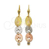 Arete Largo 5.091.001 Oro Laminado, Diseño de Estrella, con Blanca Zirconia Cubica, Diamantado, Tres Tonos