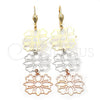 Arete Largo 5.085.004 Oro Laminado, Diseño de Flor y Corazón, Pulido, Tres Tonos