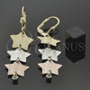 Arete Largo 5.072.005 Oro Laminado, Diseño de Estrella, con Blanca Zirconia Cubica, Diamantado, Tres Tonos