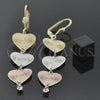 Arete Largo 5.117.016 Oro Laminado, Diseño de Corazón, Diamantado, Tres Tonos