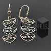 Arete Largo 5.113.015 Oro Laminado, Diseño de Corazón, Pulido, Tres Tonos