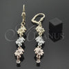 Arete Largo 5.065.012 Oro Laminado, Diseño de Flor, con Blanca Zirconia Cubica, Diamantado, Tres Tonos