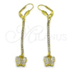 Arete Largo 5.067.014 Oro Laminado, Diseño de Pajaro, con Blanca Cristal, Pulido, Tono Dorado