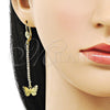 Arete Largo 5.074.011 Oro Laminado, Diseño de Mariposa, con Blanca Cristal, Pulido, Tono Dorado