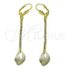 Arete Largo 5.081.012 Oro Laminado, Diseño de Oja, con Blanca Cristal, Diamantado, Tono Dorado