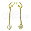 Arete Largo 5.084.010 Oro Laminado, Diseño de Corazón, con Blanca Cristal, Diamantado, Tono Dorado