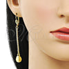 Arete Largo 5.085.009 Oro Laminado, Diseño de Bola y Disco, con Blanca Cristal, Pulido, Tono Dorado